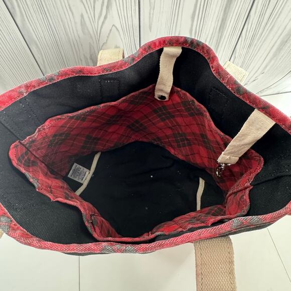 VTG Lands End CANVAS TOTE BAG Red Holiday Bird Floral  LARGE Pocket Zipper - Picture 5 of 9